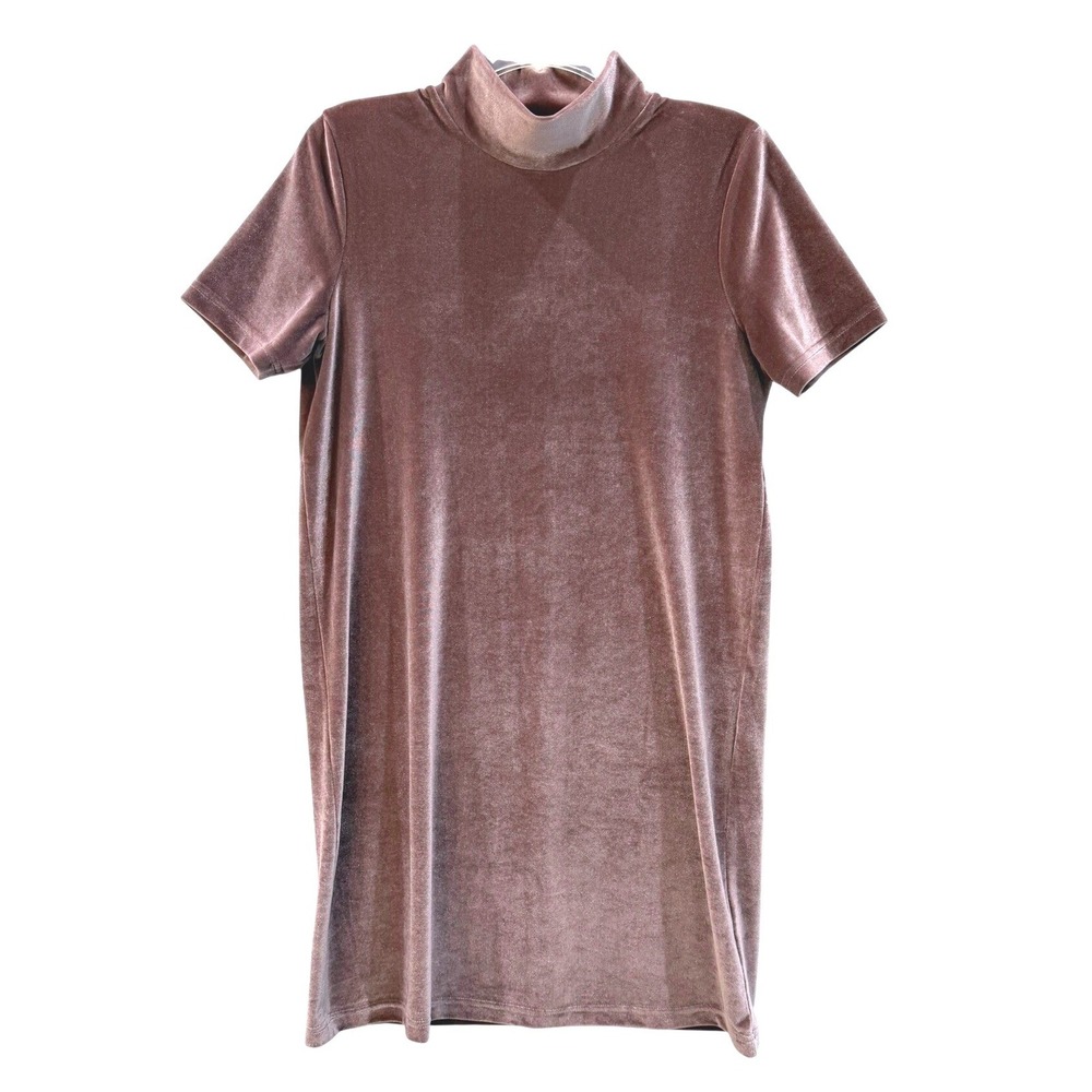 Madewell Womens Velvet Mock Neck Short Sleeve Shift Mini Dress Mauve Pink S
